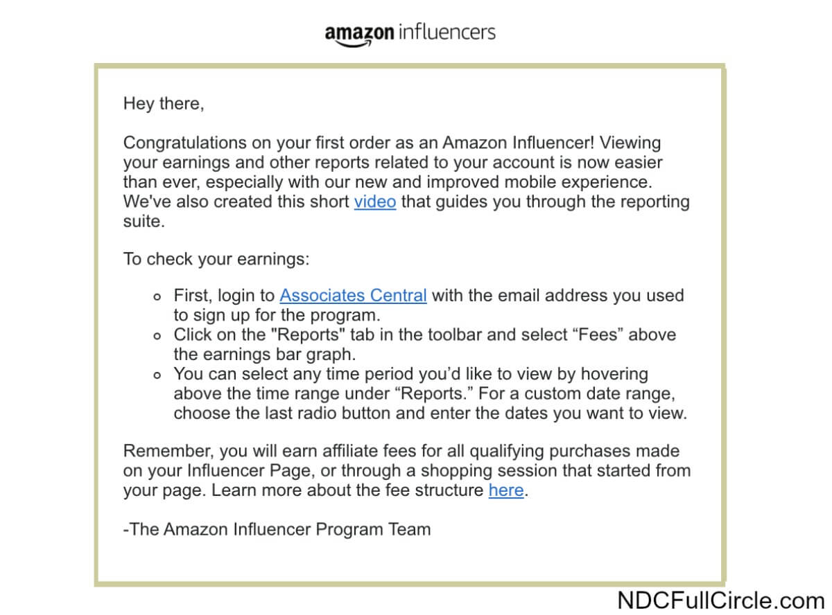 Amazon Influencer Program Sales Alert Email